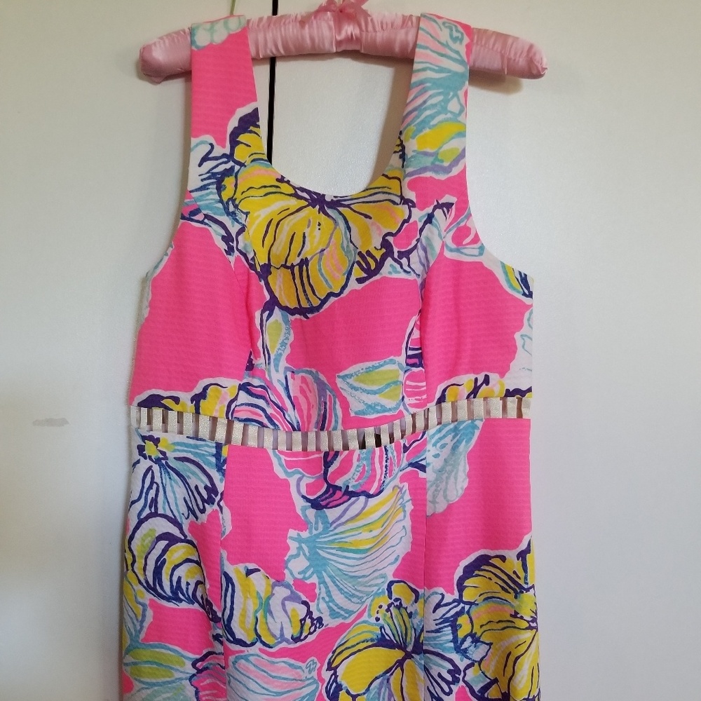 Pink Floral Midi Dress with Waist Cutout